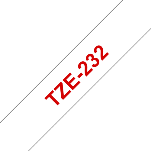Original Brother TZe232 tape – rød på hvid, 12 mm bred