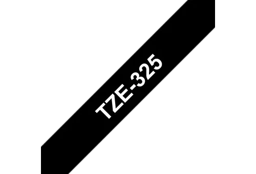 Original Brother TZe325 tape – hvid på sort, 9 mm bred