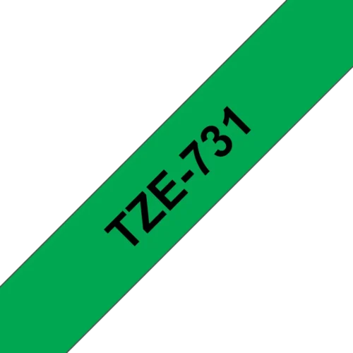 Original Brother TZe731 tape – sort på grøn, 12 mm bred